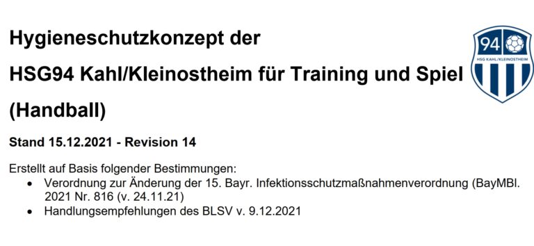 Anpassung des Hygieneschutzkonzeptes der HSG94 Rev. 14