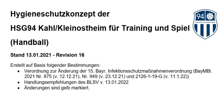 Anpassung des Hygieneschutzkonzeptes der HSG94 Rev. 16
