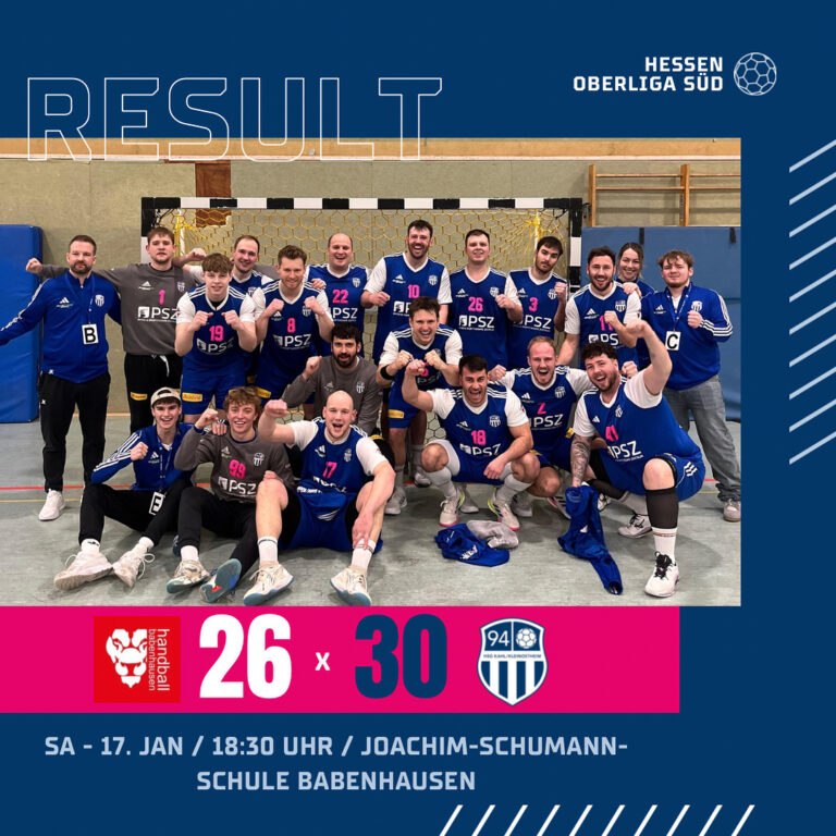 Herren 1: Jahreseinstieg souverän gemeistert – 94er siegen auswärts in Babenhausen mit 26:30 (12:15) 🔥👍🏻