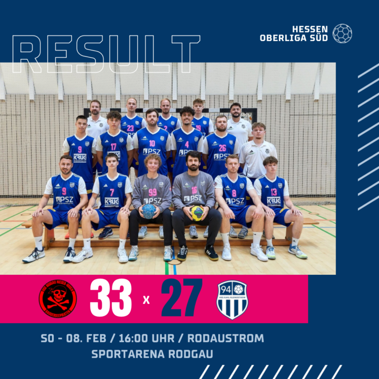 Herren 1: 94er verlieren in Rodgau – doppelte Unterzahl als Knackpunkt: 33:27 (14:14) 🫤