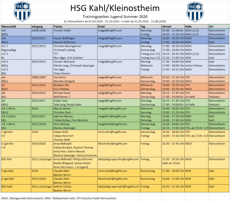 Neue Trainingszeiten im Sommer 2026
